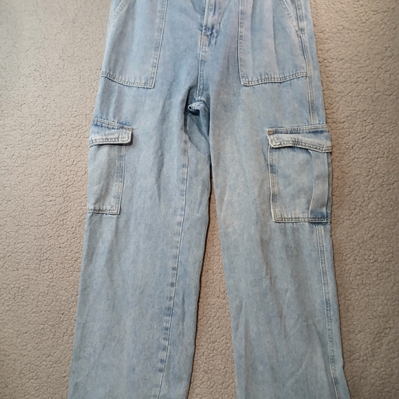 Simply Society Women's Blue Denim Jeans Cargo Size 11/30 Elastic Waist Pockets - Picture 1 of 11